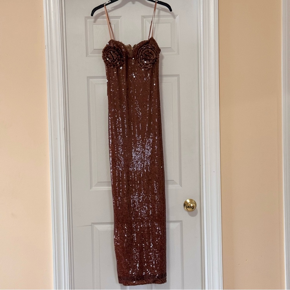 Elegant Brown Sequin Dress